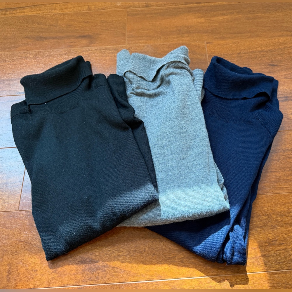 Express Merino Wool Blend Turtleneck Sweaters - 3 Pack Black, Grey, Navy